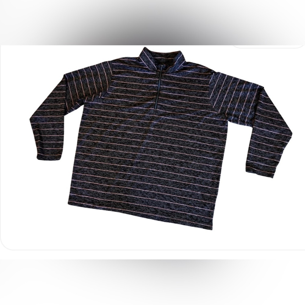 Mens‎ Antigua Performance 1/2 Zip Size XXL “Logo” Top Color Charcoal Stripes